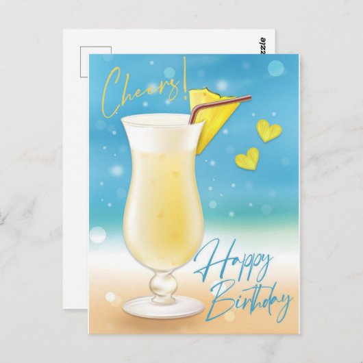 Pina Colada freut sich über die Geburtskarte Postkarte (Vorne/Hinten)