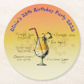 Pina Colada Geburtstagsfeier Runder Pappuntersetzer (Vorderseite)