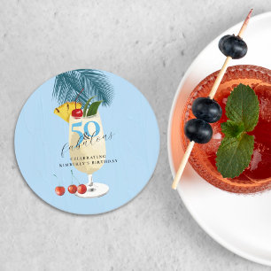 Pina Colada Kirsch Cocktail 50. Geburtstagsfeier Runder Pappuntersetzer