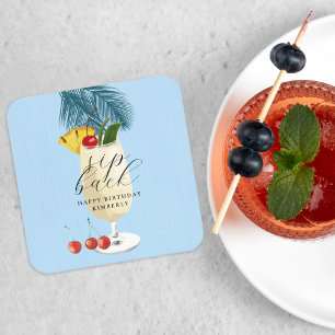 Pina Colada Kirsch Cocktail Geburtstagsfeier Rechteckiger Pappuntersetzer