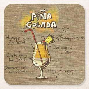 Pina Colada Recia Bar Burlap Rechteckiger Pappuntersetzer