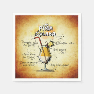 Pina Colada Recipe Bar Gold Paper Serviette