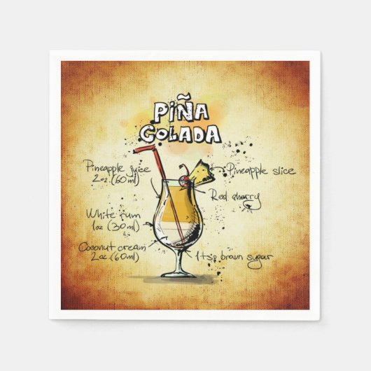 Pina Colada Recipe Bar Gold Paper Serviette (Vorderseite)