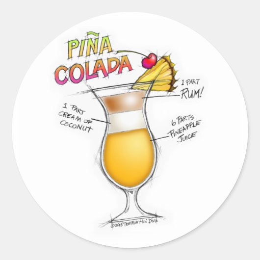 PINA COLADA RECIPE COCKTAIL ART RUNDER AUFKLEBER (Vorderseite)