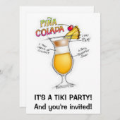PINA COLADA RECIPE COCKTAT ART EINLADUNG (Vorne/Hinten)