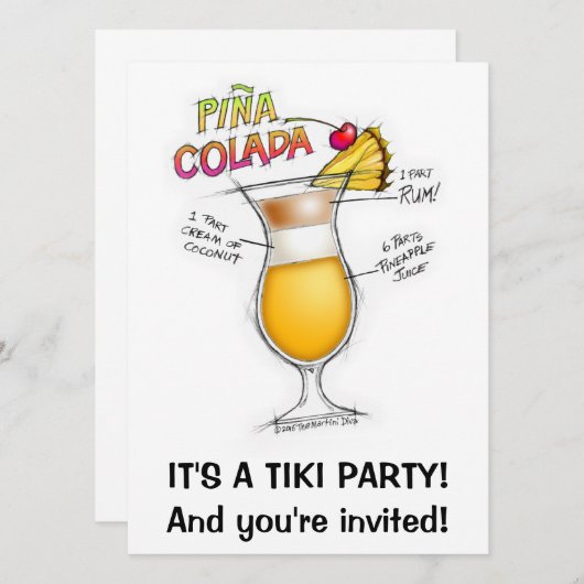 PINA COLADA RECIPE COCKTAT ART EINLADUNG (Vorne/Hinten)