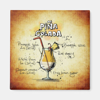 Pina Colada Recipe Gold Bar Magnet