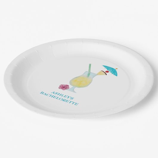Piña Colada Tropical Wedding Brautparty Pappteller (Schrägansicht)