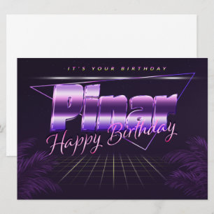 Pinar Name Vorname lila retro Karte Geburtstag