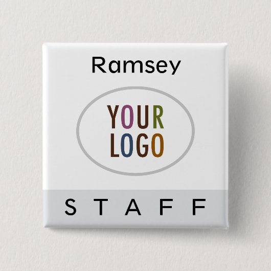 Pinback Staff Name Abzeichen mit Logo Grau Platz Button (Vorderseite)