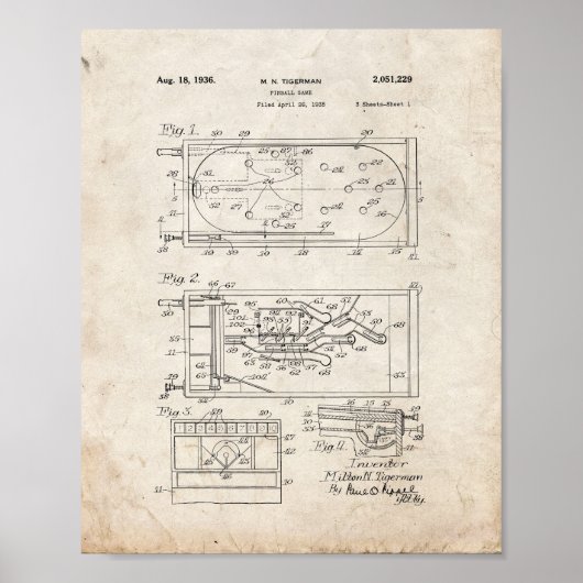 Pinball Game Patent - Altes Aussehen Poster (Vorne)