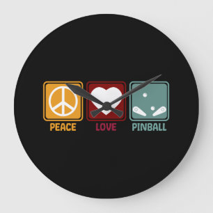 Pinball Machine Peace Love Slogan Funny Retro Große Wanduhr