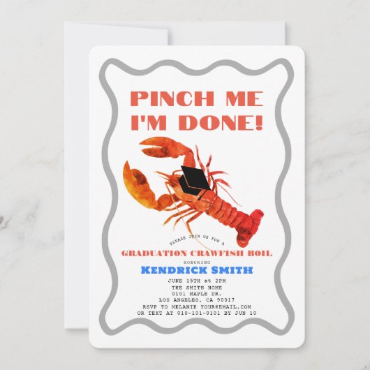 Pinch Me Retro Crawfish Blue Graduation Party Einladung (Vorderseite)