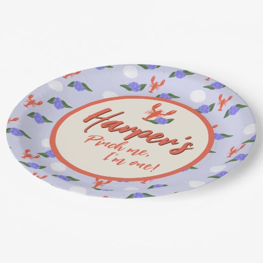 "Pinch mich! Ich bin ein" Küstenlobster zum Geburt Pappteller (Schrägansicht)