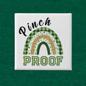Pinch Proof St Patrick's Day Green Rainbow Plaid Button