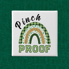 Pinch Proof St Patrick's Day Green Rainbow Plaid Button