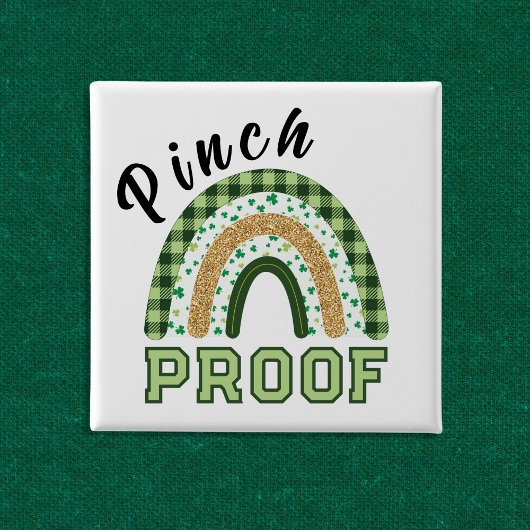 Pinch Proof St Patrick's Day Green Rainbow Plaid Button