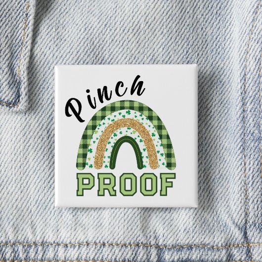 Pinch Proof St Patrick's Day Green Rainbow Plaid Button