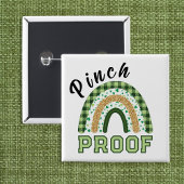 Pinch Proof St Patrick's Day Green Rainbow Plaid Button