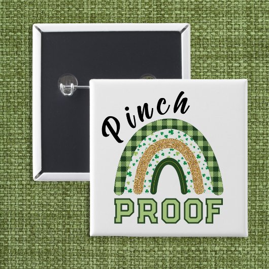 Pinch Proof St Patrick's Day Green Rainbow Plaid Button