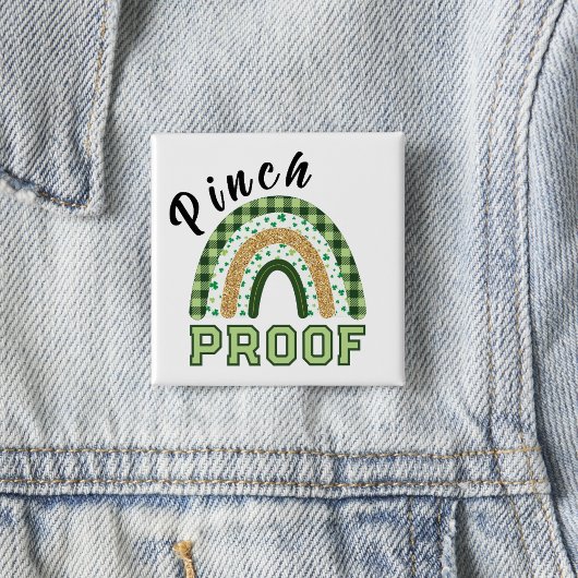 Pinch Proof St Patrick's Day Green Rainbow Plaid Button