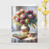 Pincushion Protea Bouquet mit altem Buch Karte (Gelbe Blume)