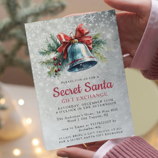 Pine and Bell Gray Secret Weihnachts-Party Einladung