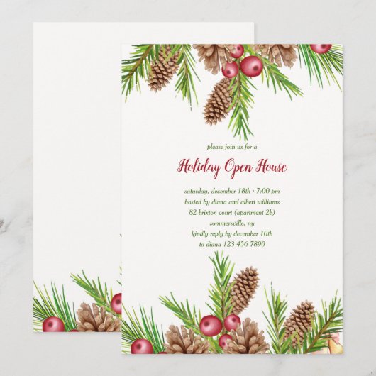 Pine and Berries Einladungen (Vorne/Hinten)