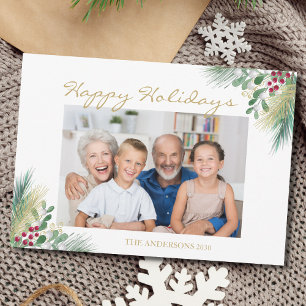 Pine and Berries Foto Happy Holidays Feiertagskarte