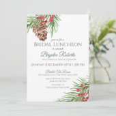 Pine and Berries Winter Bridal Luncheon Einladung (Stehend Vorderseite)