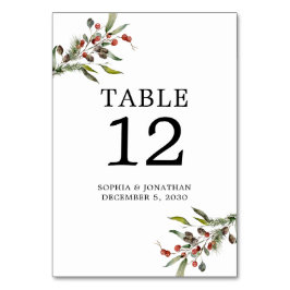Pine and Berries Winter Wedding Personalisiert Tischnummer