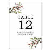 Pine and Berries Winter Wedding Personalisiert Tischnummer (Rückseite)