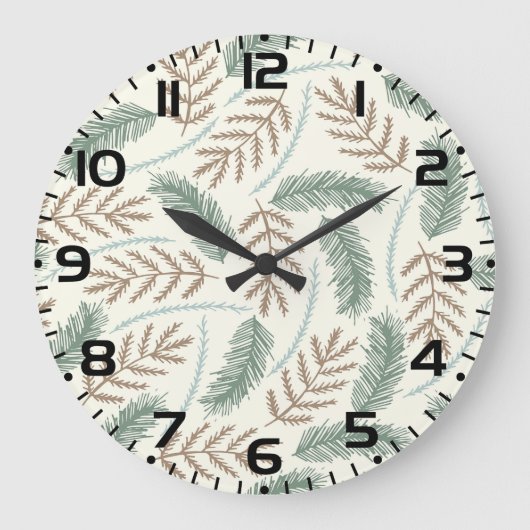 Pine and Cedar Evergreen Branches Pattern Große Wanduhr (Vorderseite)