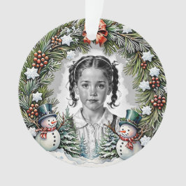 Pine and Snowmen Custom Christmas Foto Round Ornament