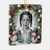 Pine and Snowmen Custom Christmas Foto Square Keramikornament (Rechts)