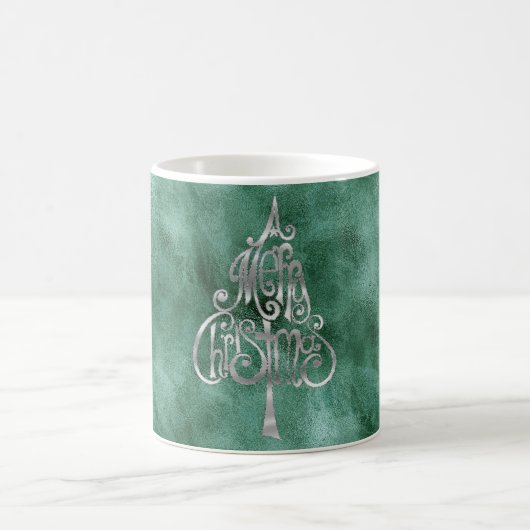 Pine Aquamarin Green Silver Weihnachten Kaffeetasse (Mittel)