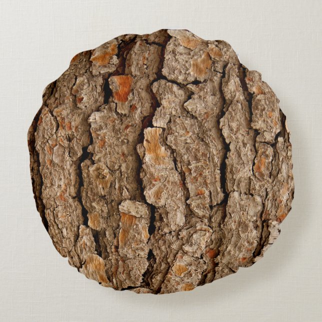 Pine Bark Texture Rundes Kissen (Rückseite)