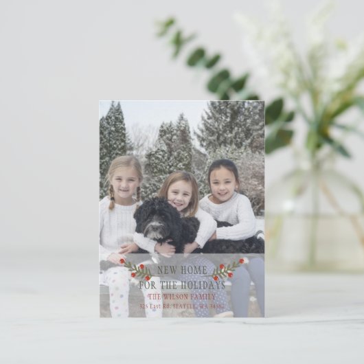 Pine Berries Holidays Foto Moving Ankündigung Postkarte (Stehend Vorderseite)