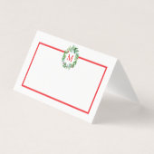 Pine Berries Wreath Monogram Christmas PLATZKARTE (Vorderseite)