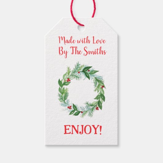 Pine Berry Watercolo Holiday Wreath MIT LIEBE Geschenkanhänger (Vorderseite)