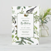 Pine Blätter Vogel Geburtstag Einladung (Stehend Vorderseite)