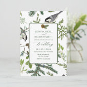 Pine-Blätter-Vogelhochzeit Einladung (Stehend Vorderseite)