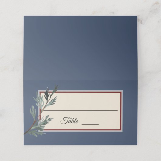 Pine Blue Winter Wedding Platzkarte Zelt (Außenseite Aufgefaltet)