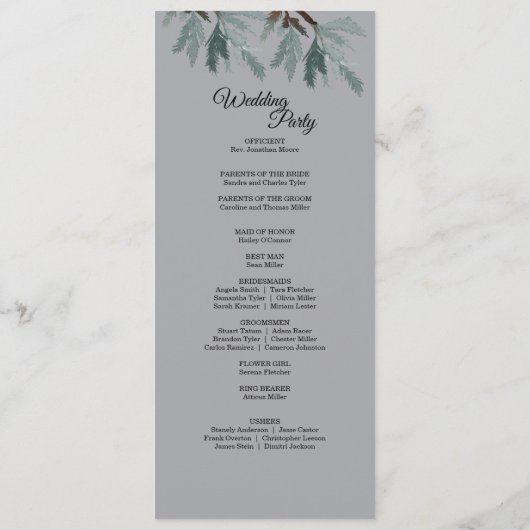 Pine Blue Winter Wedding Program Programm (Rückseite)