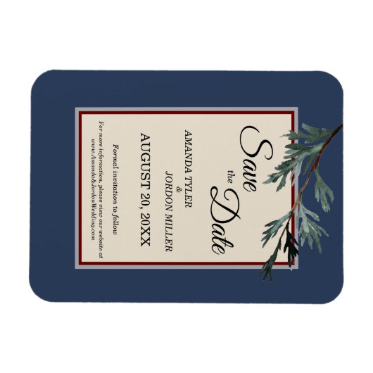 Pine Blue Winter Wedding Save the Date Magnet (Horizontal)