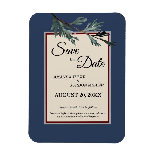 Pine Blue Winter Wedding Save the Date Magnet (Vertikal)