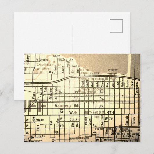 Pine Bluff, AR Vintag Map Postkarte (Vorne/Hinten)