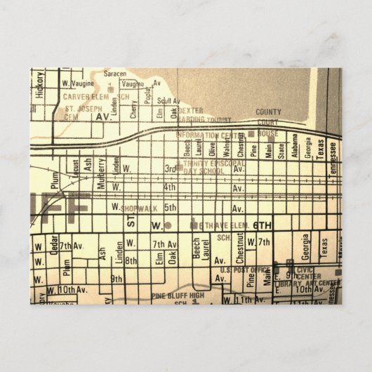 Pine Bluff, AR Vintag Map Postkarte (Vorderseite)