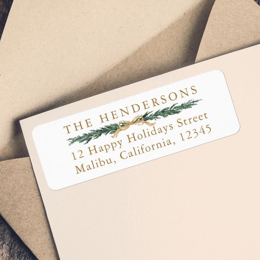 Pine Border Gold & Green Christmas Rücksendeadress