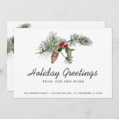 Pine Bough Christmas Berries Holiday Moving Ankündigung (Vorne/Hinten)